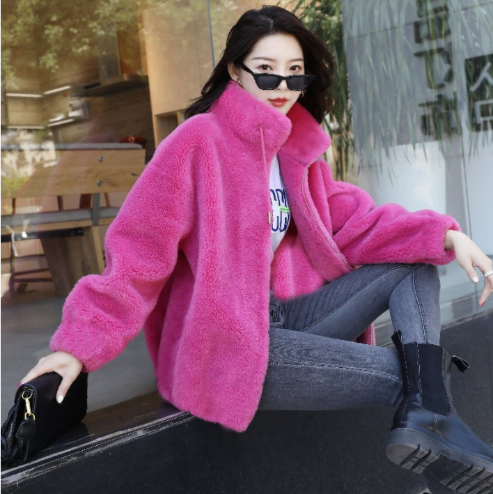 2023 Winter Stand Collar Two Sided Velvet Thick Warm Faux Fur Coat Ladies Casual Fashion All-match Outwear Women Cardigan Jacket
