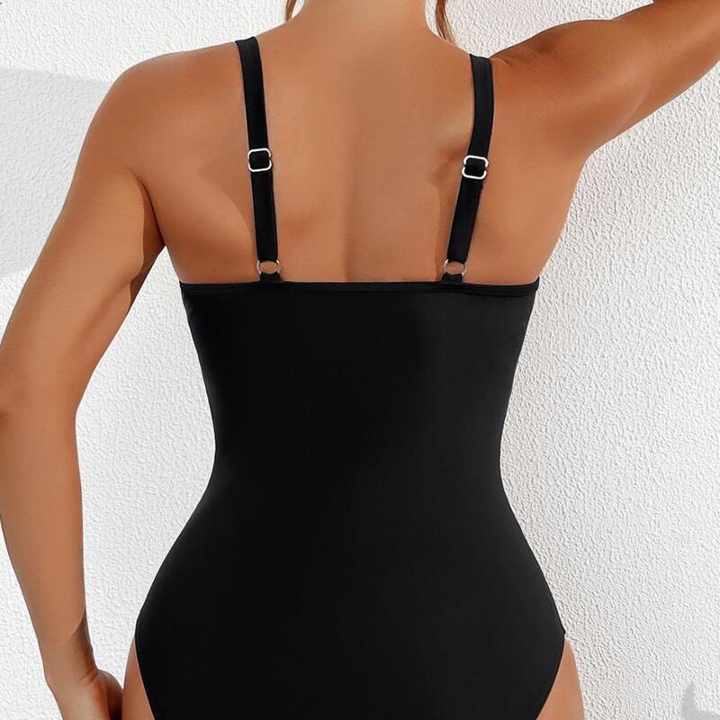 Sexy One-piece Swimsuit Stylish V-neck Mesh Swimsuit for Women Sexy Backless Monokini Beachwear with Colorful Patchwork Summer
