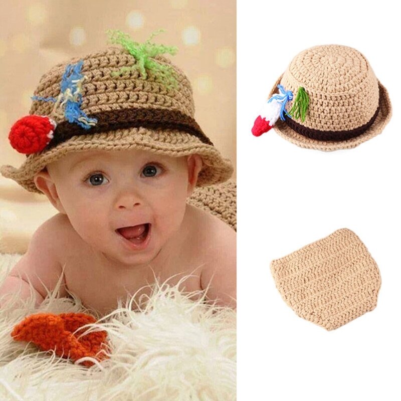 Baby Photoshoot Props Fisherman Costume Set Underpants Fisherman Hat Fish doll Newborn Photography Clothes Accessories