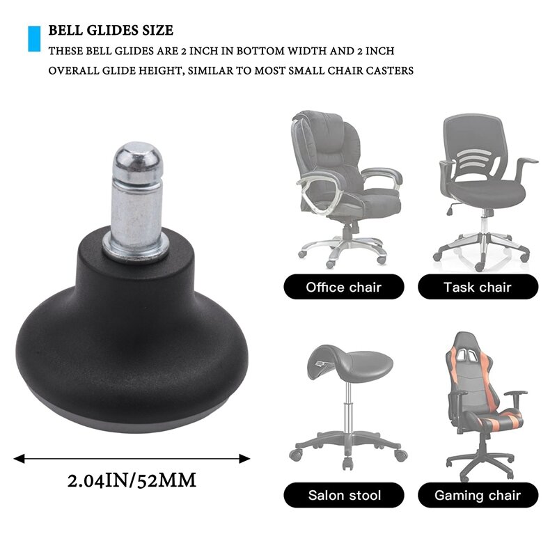 20Pcs Bell Glides Replacement Office Chair Wheels Stopper Office Chair Swivel Caster Wheels, 2 Inch Stool Bell Glides