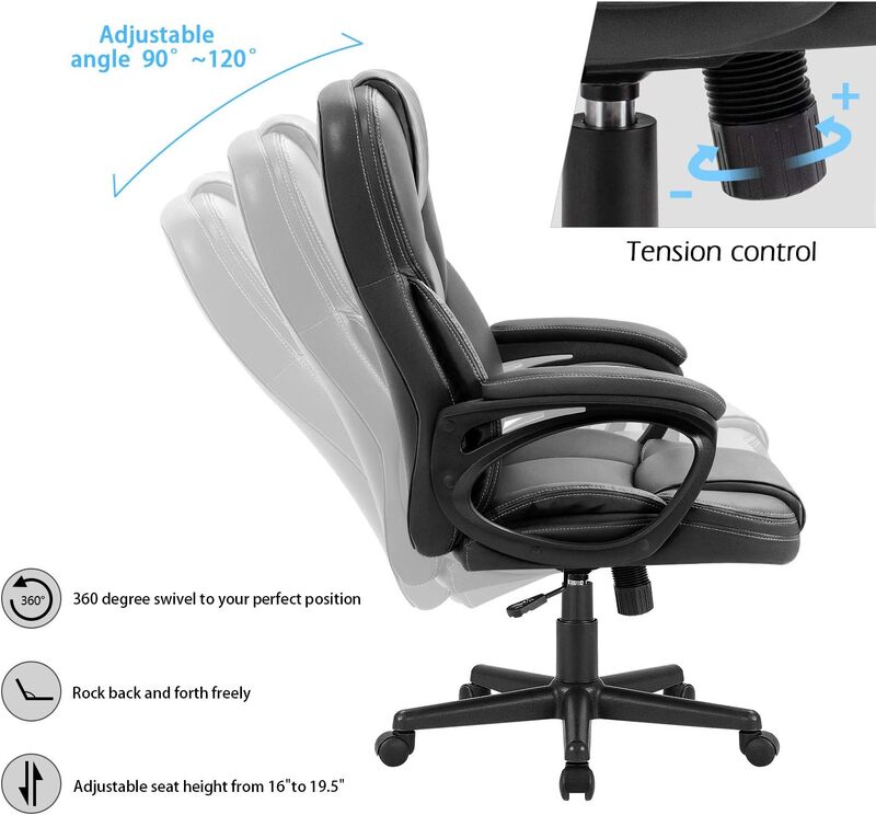 Chaise de bureau en cuir PU à dossier haut réglable avec support lombaire, chaise de bureau à domicile, chaise de direction, chaise de bureau à comcussion pour ordinateur