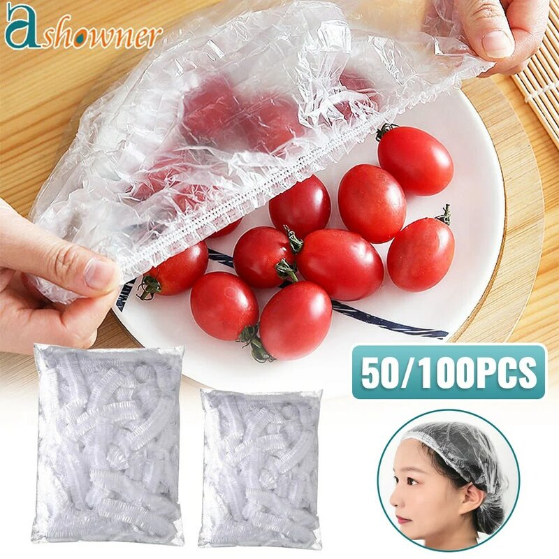 50/100 Stuks Wegwerp Voedsel Cover Plastic Wrap Elastische Voedsel Deksels Voor Fruit Kommen Cups Caps Opslag Keuken Verse Bewaarzak