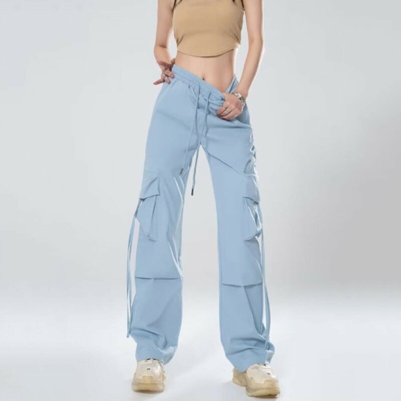 Pantalones Cargo de pierna ancha para mujer, pantalón holgado informal de gran tamaño, cintura alta, pierna recta, negro, Vintage, Y2k, años 90