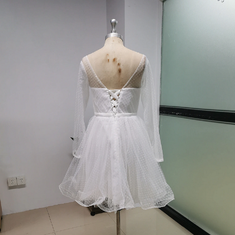 TIXLEAR 여성용 A 라인 미니 웨딩 드레스, 우아한 심플 스쿱 넥 레이스 아플리케, 레이스업 신부 가운, 2024