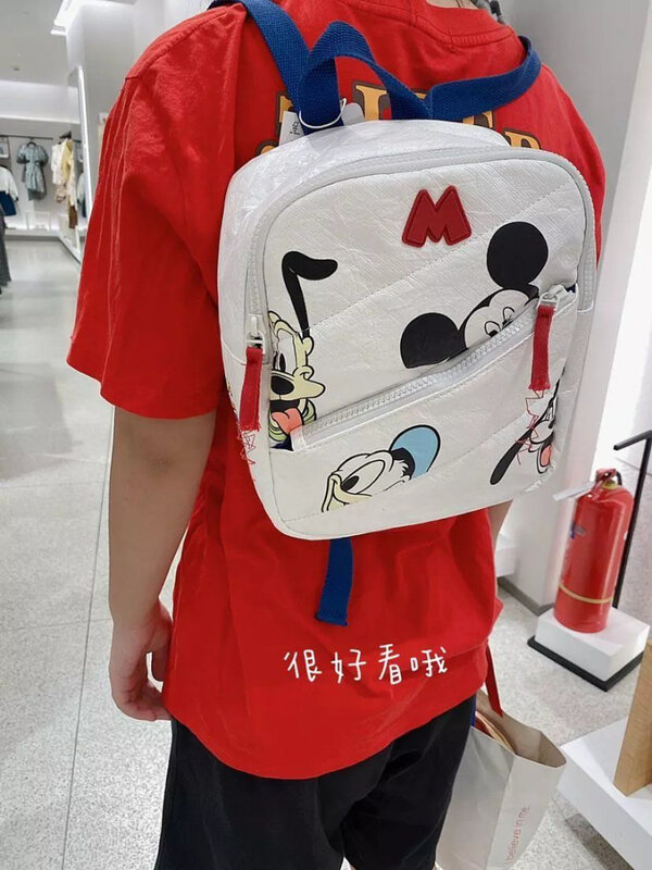 Tas punggung anak motif kartun MINISO, tas punggung kapasitas besar, anti air, gambar kartun Anime Mickey, gambar terbang tinggi, ransel anak
