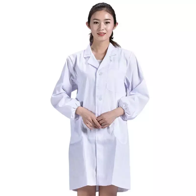 Женское и мужское пальто унисекс с длинным рукавом, белый лабораторный пиджак с отложным воротником, на пуговицах, униформа медсестры, врача, туника с карманами