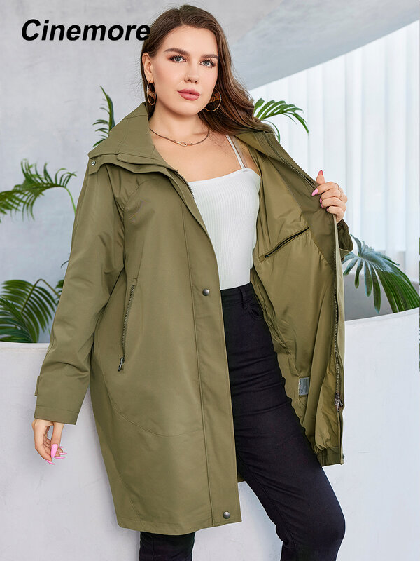 Trench coat impermeável das mulheres, jaqueta blusão casual de tamanho grande com gola, sobretudo solto, outono