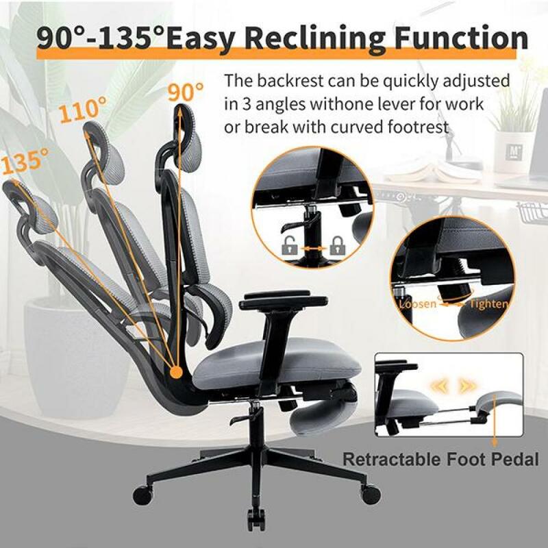 # Fleksi kursi kantor jaring ergonomis, kursi kantor jaring tinggi dengan penyangga Lumbar dinamis, sandaran kepala dapat disesuaikan dengan lengan 4D
