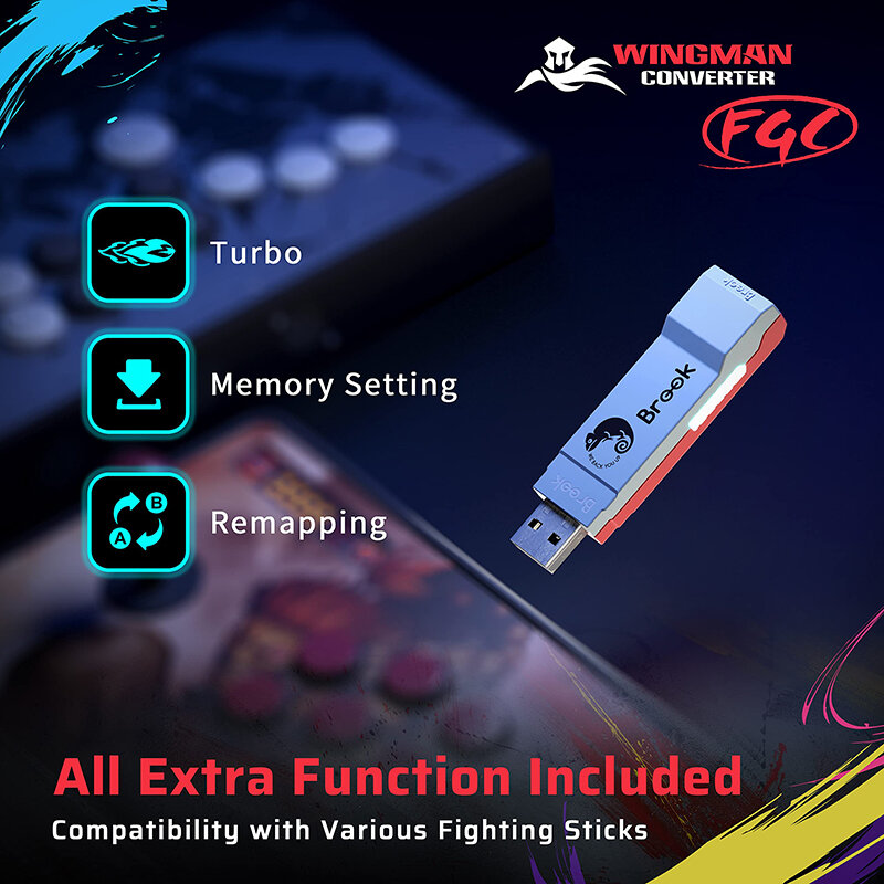 Brook Wingman convertidor adaptador FGC integrado para juegos de lucha de PS5, Compatible con SF6, Compatible con PS4, PC, Fight Stick, Hitbox, Etc.