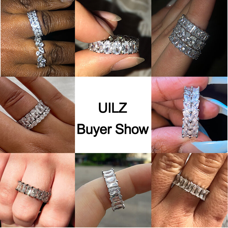 UILZ Handmade Inlay Crystal Zircon Ring Zircon Wedding Band Rings for Women Finger Accessory Party Anniversary Jewelry Gifts