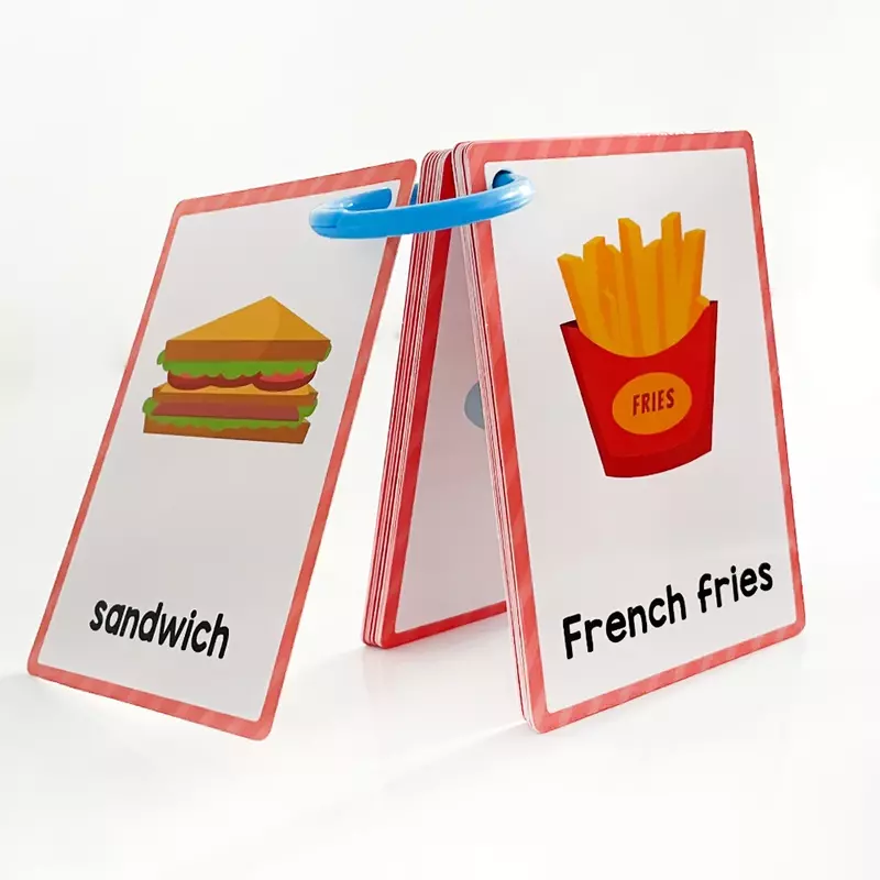 Tarjetas de aprendizaje de doble cara para niños, tarjetas cognitivas de Educación Temprana, comida, palabras en inglés, juguete Montessori, 20 unidades