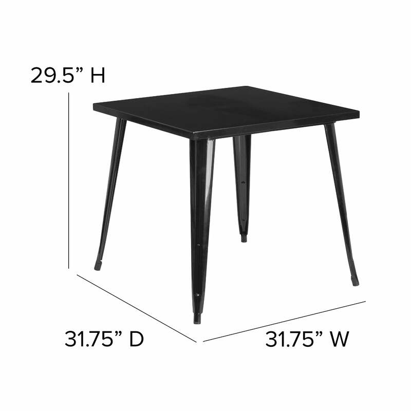 31.75" Square Black Metal Indoor-Outdoor Bar Table for Bistro Pub Kitchen Tall Dining Cocktail Table