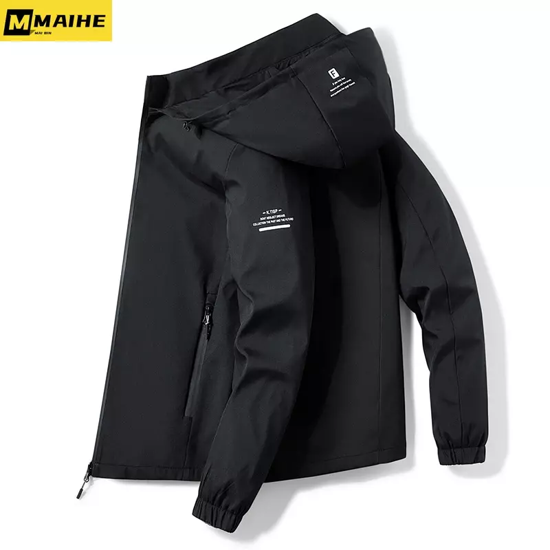 2024 Men's Windbreakers Zipper Coats Spring Autumn Men Hooded Bomber Jacket Streetwear Casual Cargo Jacket Men Fashion Outerwear