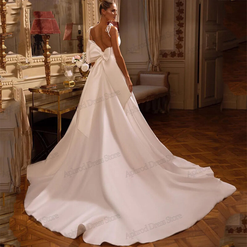 Gaun pengantin klasik gaun pengantin cantik pita menghias jubah A-Line untuk pesta Formal gaun pesta Satin elegan Vestidos De Novia