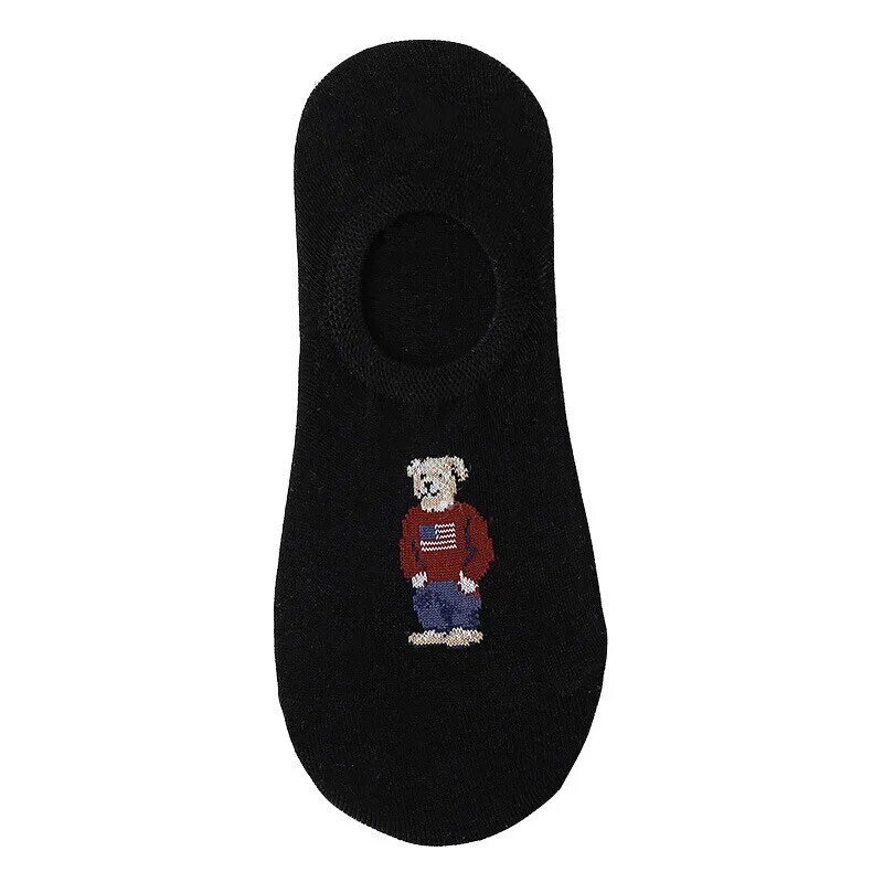 5 Pairs of 5 Colors Summer Cartoon Bear Thin Cotton Men's Invisible Light Breathable Sweat-absorbent Boat Socks Personality