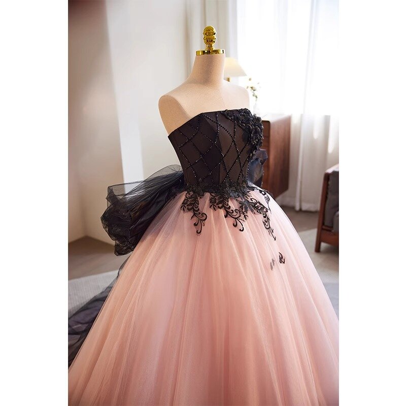 Senza spalline 2024 nuovi eleganti abiti Quinceanera con abito da ballo con fiocco grande colore a contrasto festa di compleanno Princess Vestidos De Novia