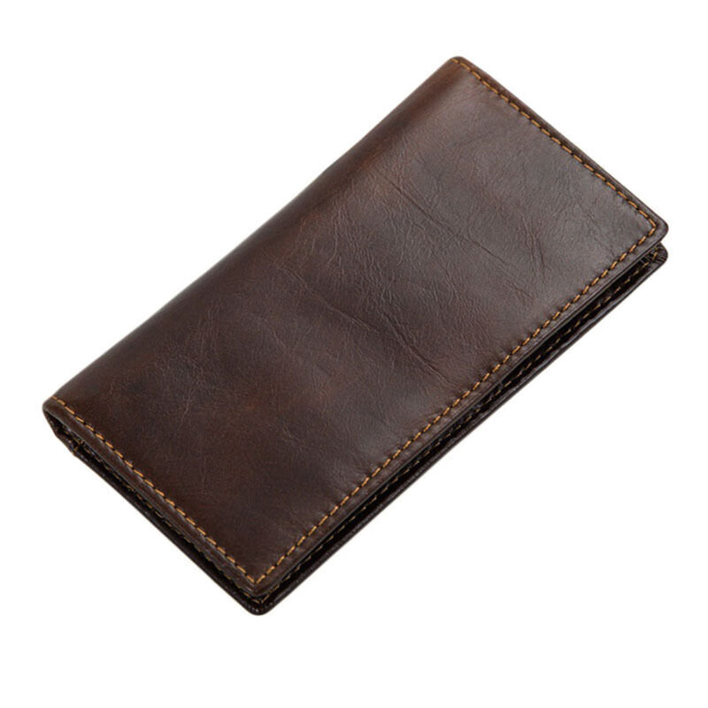 Nowy męski portfel skórzany w stylu Vintage długi Bifold pieniądze etui na dowód osobisty torebka sprzęgła
