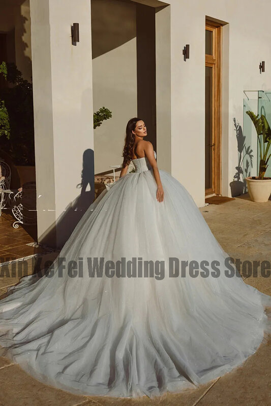 Eleganckie suknie ślubne luksusowe odpinane na ramiona puszyste rękawy piękny dworski pociąg księżniczka Mopping suknia ślubna 2023
