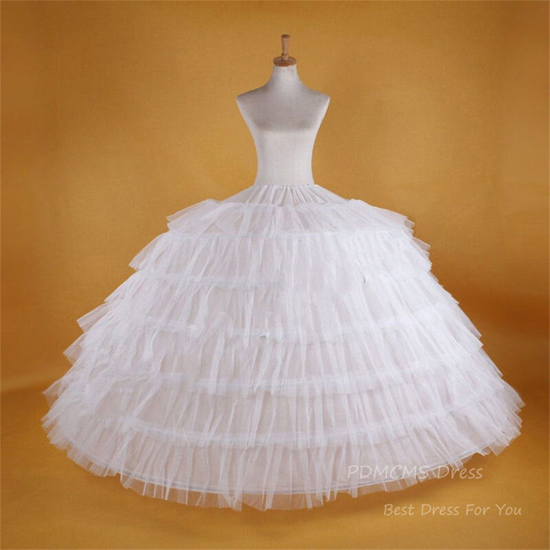 New 6 Hoops Big White Quinceanera Dress Petticoat Super Fluffy Crinoline Slip Underskirt Wedding Ball Gown Lolita Faldas tutu
