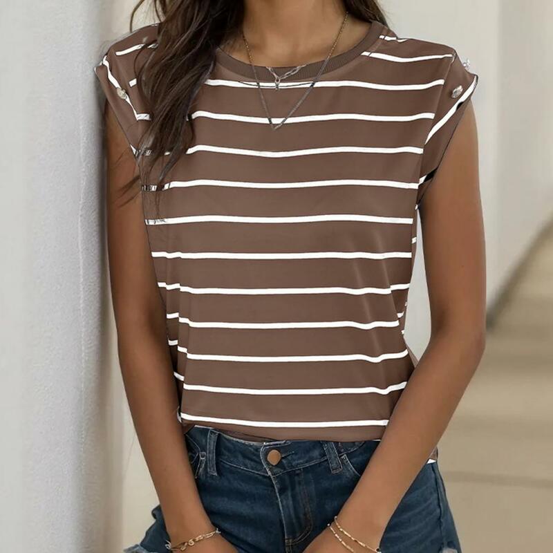 Women T-shirt Striped Print Tunic Tops for Women Streetwear Vest with Loose Fit Summer Outfit Clothes for A Stylish Look Women