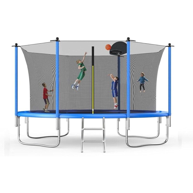 12-stopowy zestaw trampoliny z huśtawką, zjeżdżalnią, obręcz do koszykówki, trampolinami Fitness sportowy z siatką do wybiegu, trampolinami rekreacyjnymi