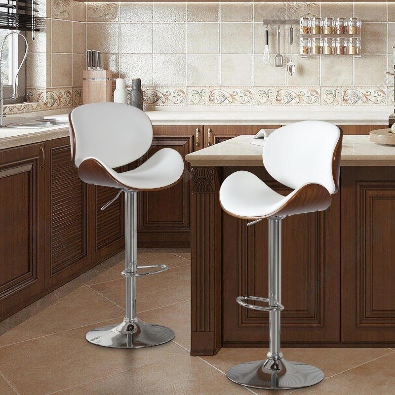 Set di 2, sgabelli da Bar girevoli regolabili in altezza, sedie da Bar imbottite in pelle PU con poggiapiedi, sgabello da Bar in legno curvato per cucina