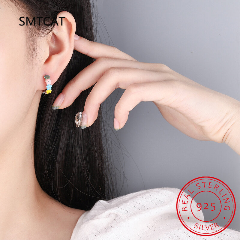 925 Sterling Silver Multi-color Flower Hoop orecchino smalto fiore Huggie Ear Buckles per le donne Girl Party Fine Jewelry SCE1719