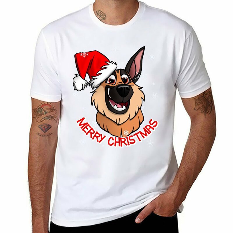 Camiseta de pastor alemán de Feliz Navidad para hombres, ropa estética de gran tamaño, nueva
