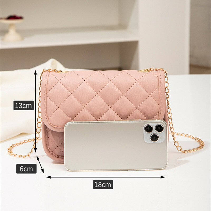 2022 New Fashion Female Shoulder Bag Rhombus Embroidered Solid Color Chain Women's Shoulder Crossbody Casual Trendy Phone Bag