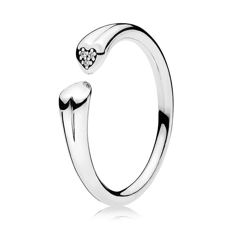 New 925 Sterling Silver Ring Red Heart-shaped Crystal You & Me Signature Two-tone Signature Ring For Women Gift Fashion Jewelry