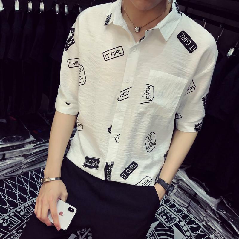 Elegancka modna Harajuku Slim Fit Ropa Hombre luźna sportowa koszulka dopasowana z kwadratowym dekoltem koreańska wersja rękaw trzy czwarte Blusa