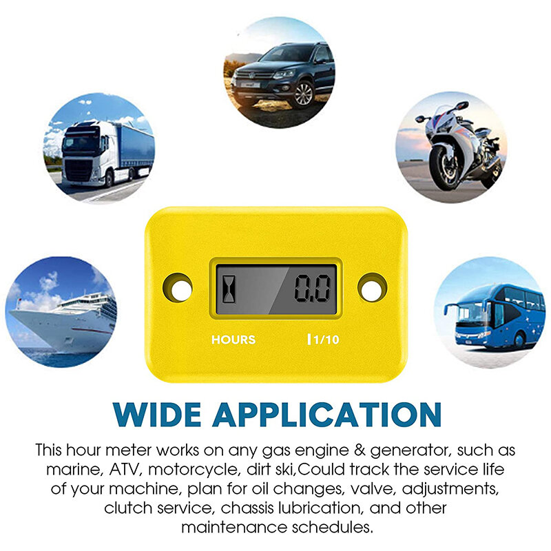 Medidor de horas con pantalla Digital LCD, contador impermeable para ATV, instrumentos de motocicleta, moto de nieve, gasolina, barco, generador de bicicleta