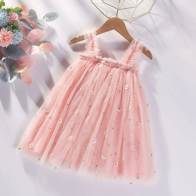 Nowe zdobienie sukienki dla dziewczynek dziecięce 5 szt. Letnie ubrania dla dziewczynek tkanina wysokiej jakości sukienki dla dzieci imprezę księżniczki jeden raz