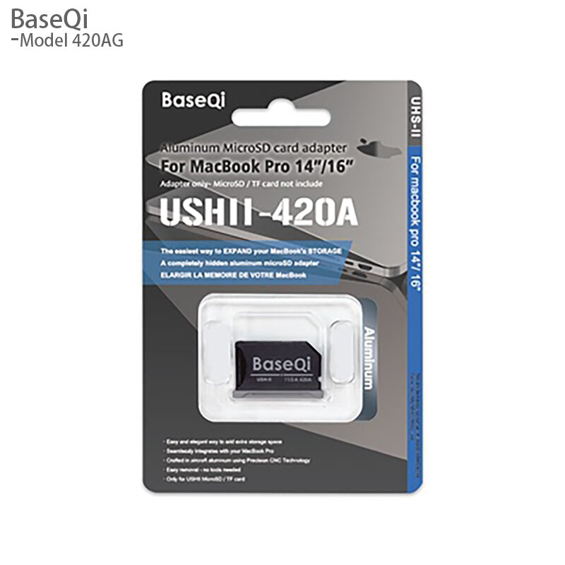 BaseQi для MacBook Pro, 14 дюймов, 16 дюймов, адаптер для карт Micro sd M1/M2/M3 420AG, алюминиевый кардридер для Mac Pro Mini Drive Year2023/22/21
