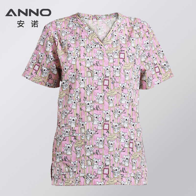 ANNO Hospital Staff Scrubs Top Medical Sanitary Nursing Uniform Dental Clinic Print Beauty Caregiver Coveralls