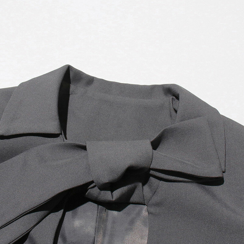 KBQ เสื้อเบลเซอร์ลูกไม้สำหรับผู้หญิงคอวีแขนยาวแบบผ่าเสื้อแจ็คเก็ตลำลองกระดุมแถวเดียวแฟชั่นใหม่
