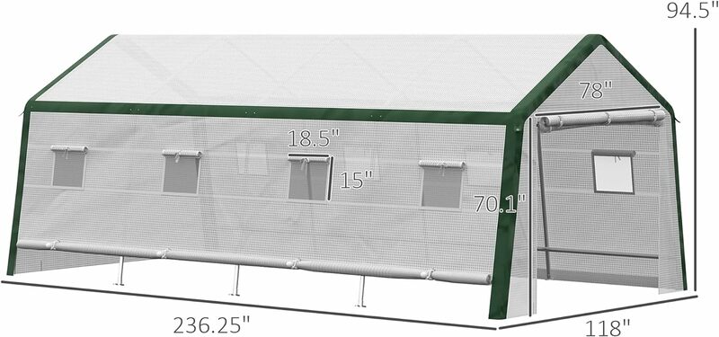 頑丈なスチール製の屋外ウォークインの温室、メッシュウィンドウ付きのホットハウス、底を防ぎ、ジッパー付きドア、peカバー、19.7 'x 10 'x 8'