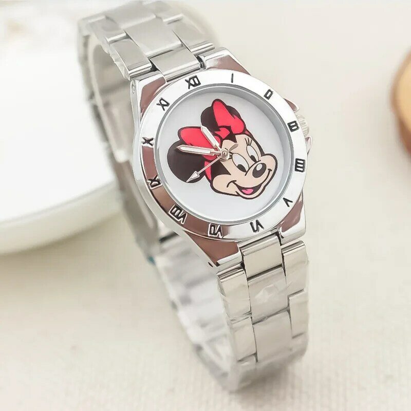 디즈니 미키 마우스 미니 어린이 학생 만화 시계, Aolly 스틸 쿼츠 시계, 소년 소녀 선물
