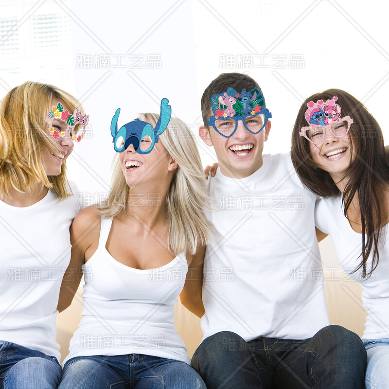 Decoración de fiesta de Lilo Stitch, gafas de papel, máscaras, accesorios de Cosplay de foto, suministros de fiesta de feliz cumpleaños para niños, 12 piezas por juego