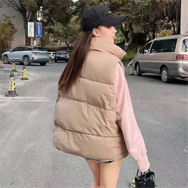Rompi Sustans ringan untuk wanita, jaket longgar gaya Korea perempuan, rompi hangat parka tanpa lengan polos musim dingin