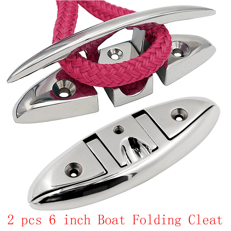 2 Pack 6 Inch Boat Flip Up Cleat Deck Folding Flush Dock Mount Cleat Marine Stainless Steel 316 Mooring Rope Cleat