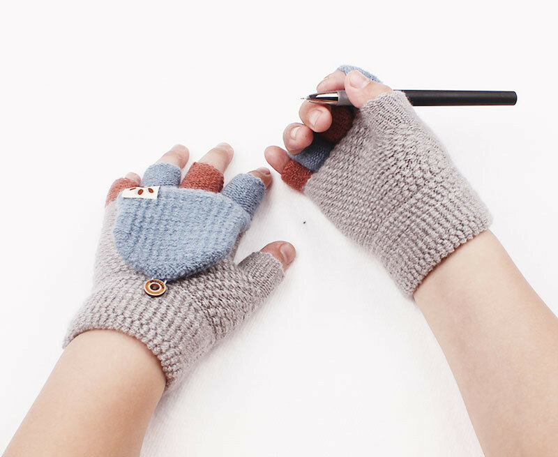 Sarung tangan wol tebal hangat musim dingin 2023 sarung tangan wanita tebal jari terbuka tanpa jari lipat
