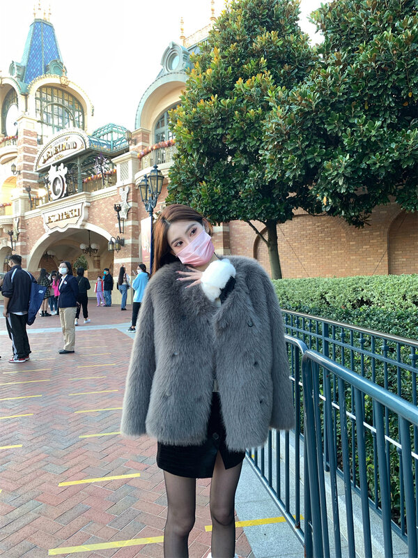 High-end Fur Coat 2023  Korean Style Winter Clothes Fashion Long Sleeve Female Warm Casual Elegant Jacket C62