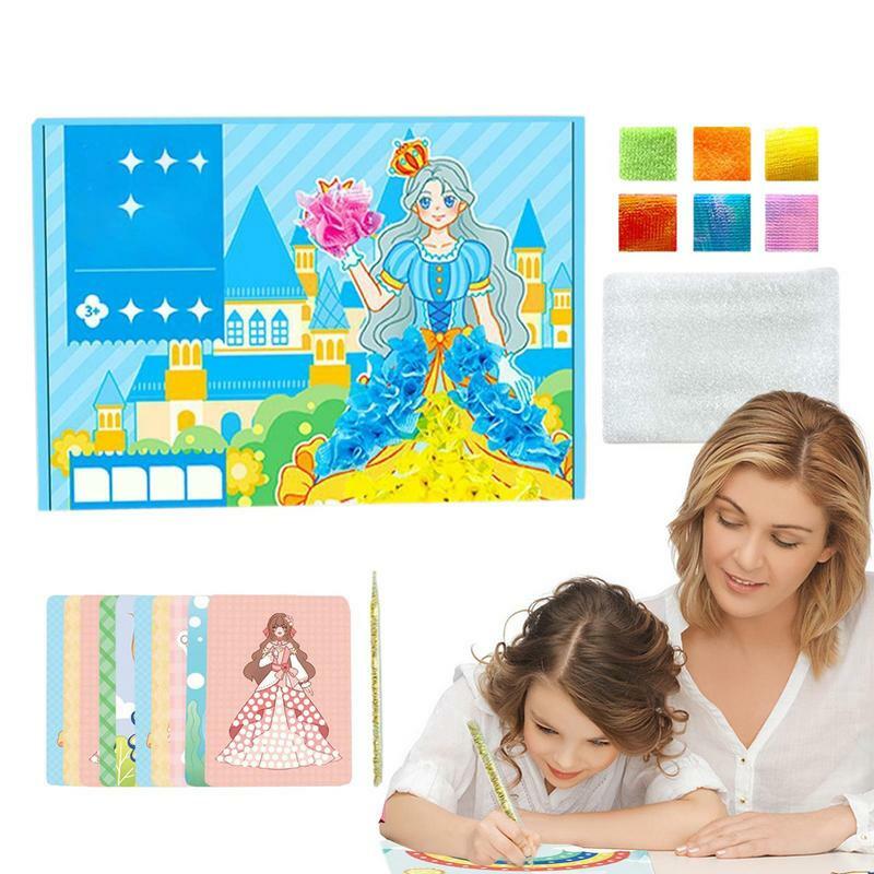 Infantil DIY Tecido Art Painting Brinquedo, Pintura Infantil, Handmade, Emoldurado, Meninas, Puxando, Quebra-cabeça, Punção, Montessori