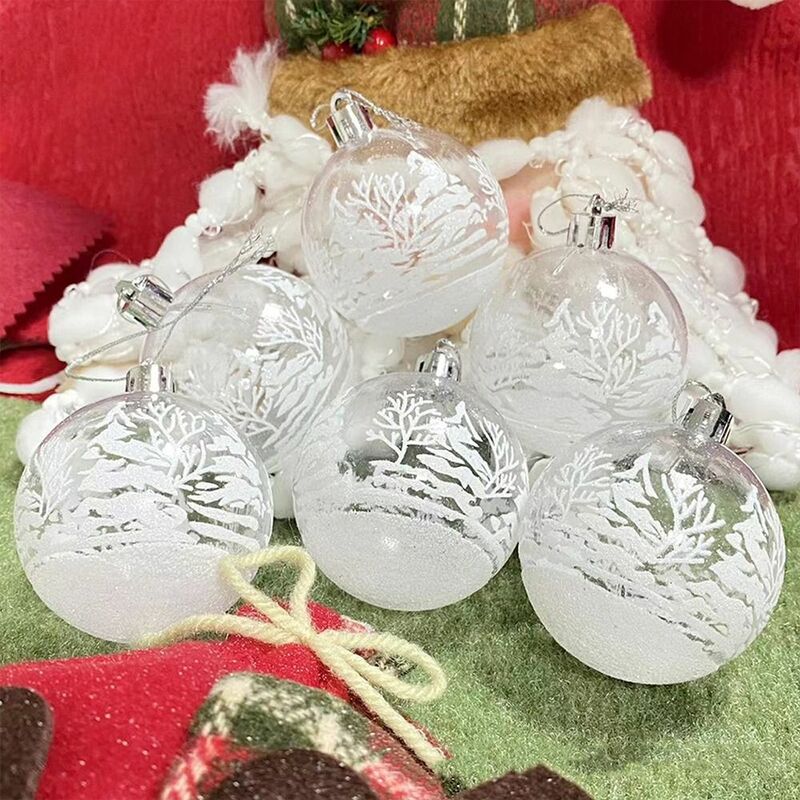 6pcs Transparent Snow Ball Pendant Xmas Tree Decor 6cm Christmas Ball Clear Baubles Xmas Hanging Ornament Party Supply