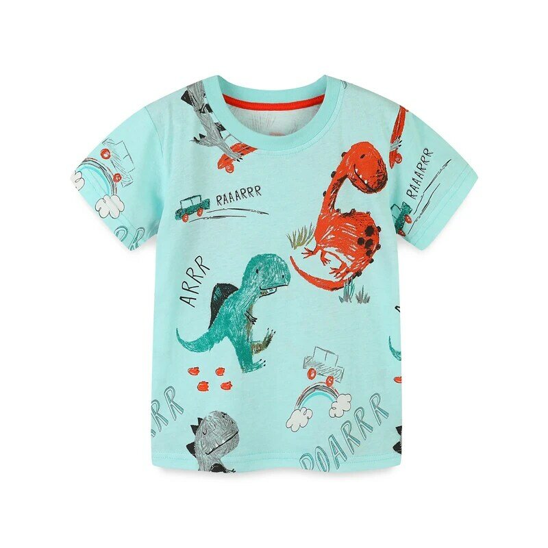 Little Maven 2024 여름 아동복 티셔츠, 만화 공룡 패션, 유아 소년 아동복, 신제품