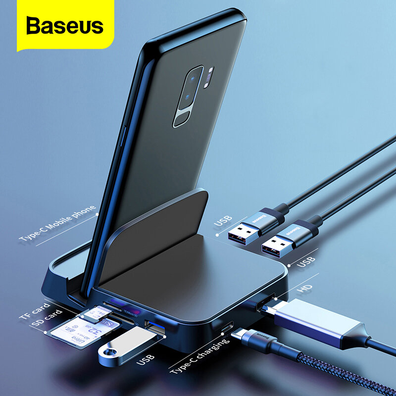 Baseus-Estação de ancoragem HUB tipo C, Samsung S20, S10, Dex Pad, Dock compatível com USB C para HDMI, adaptador de energia para Huawei P30