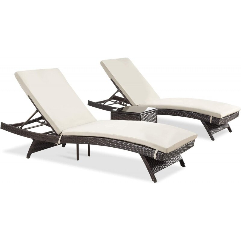 Pamapic Patio Chaise Lounge Set 3 Pieces with Adjustable Backrest and Removable Cushion, Outdoor Pool Chair for Patio Poolside B