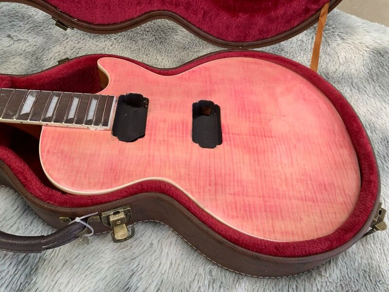 Guitare électrique avec logo, érable flammé rose, mahNestbody, fabriquée en Chine, livraison gratuite, expédition personnalisée en 20 jours