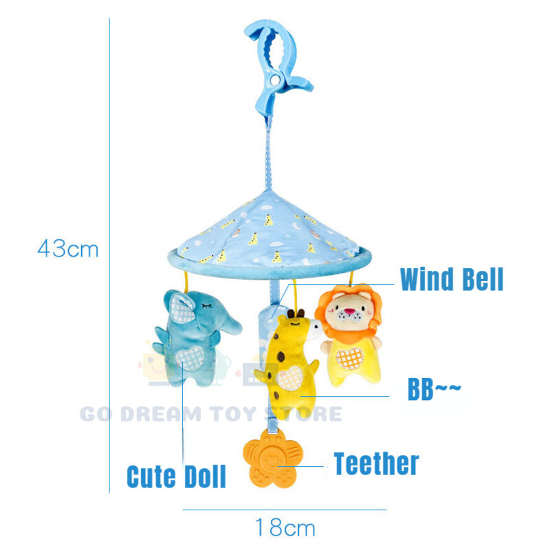 Newborn Baby Rattles 0-12 Months Stroller Bed Hanging Umbrella Wind Bell Infant Mobile Cartoon Animals Plush Toy Boys Girls Gift